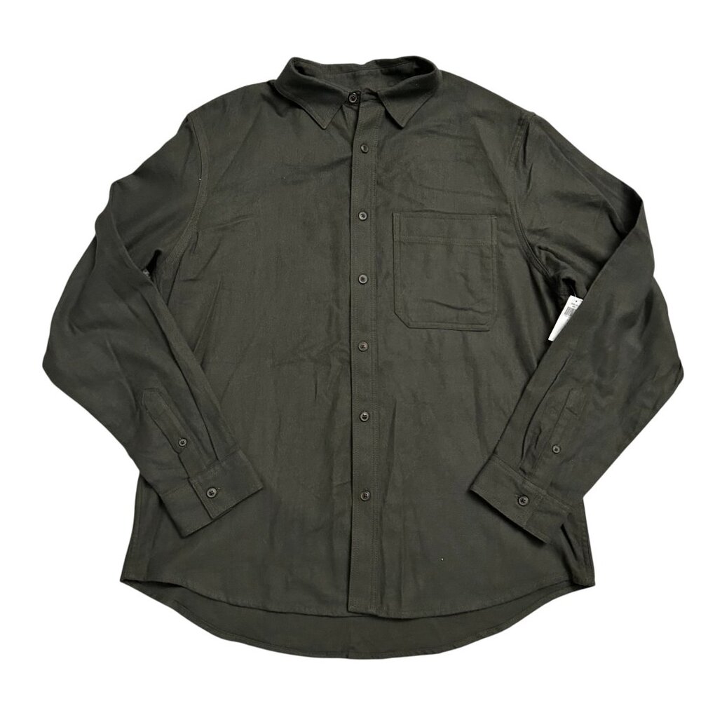 Old Navy Men's Size L Olive Green 100% Cotton Flannel Button Front Long Sleeve